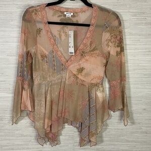 Urban Outfitters Kimchi Blue Patchwork Floral Mesh Lace Asymmetrical Flowy Top